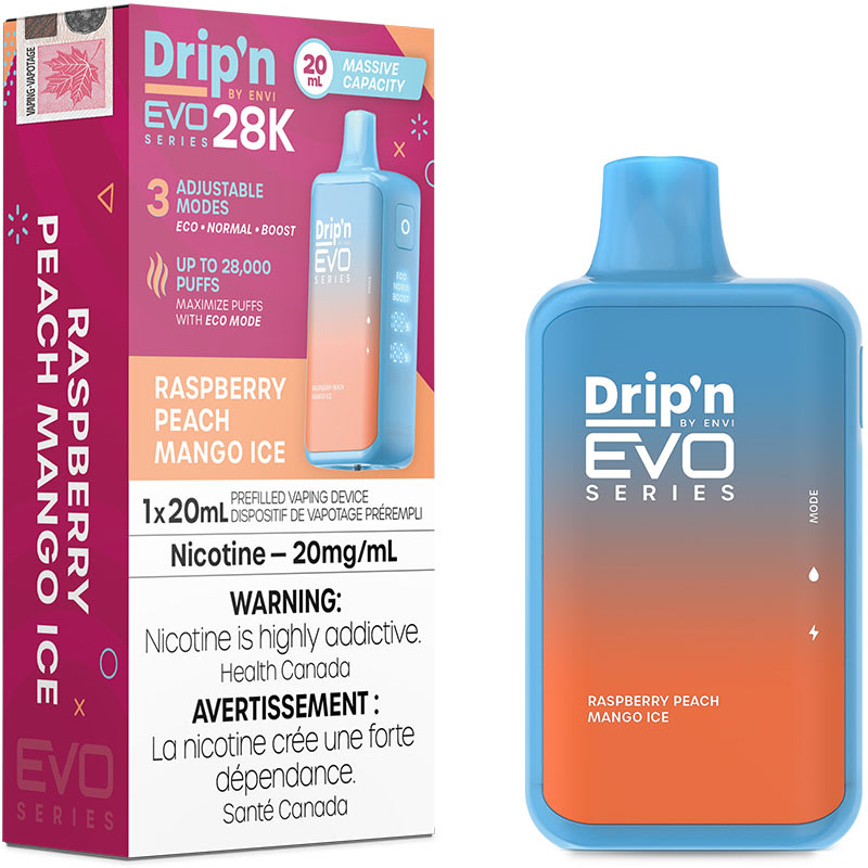 Drip'n By Envi Evo Series 28k (28000) Disposable Raspberry Peach Mango Ice