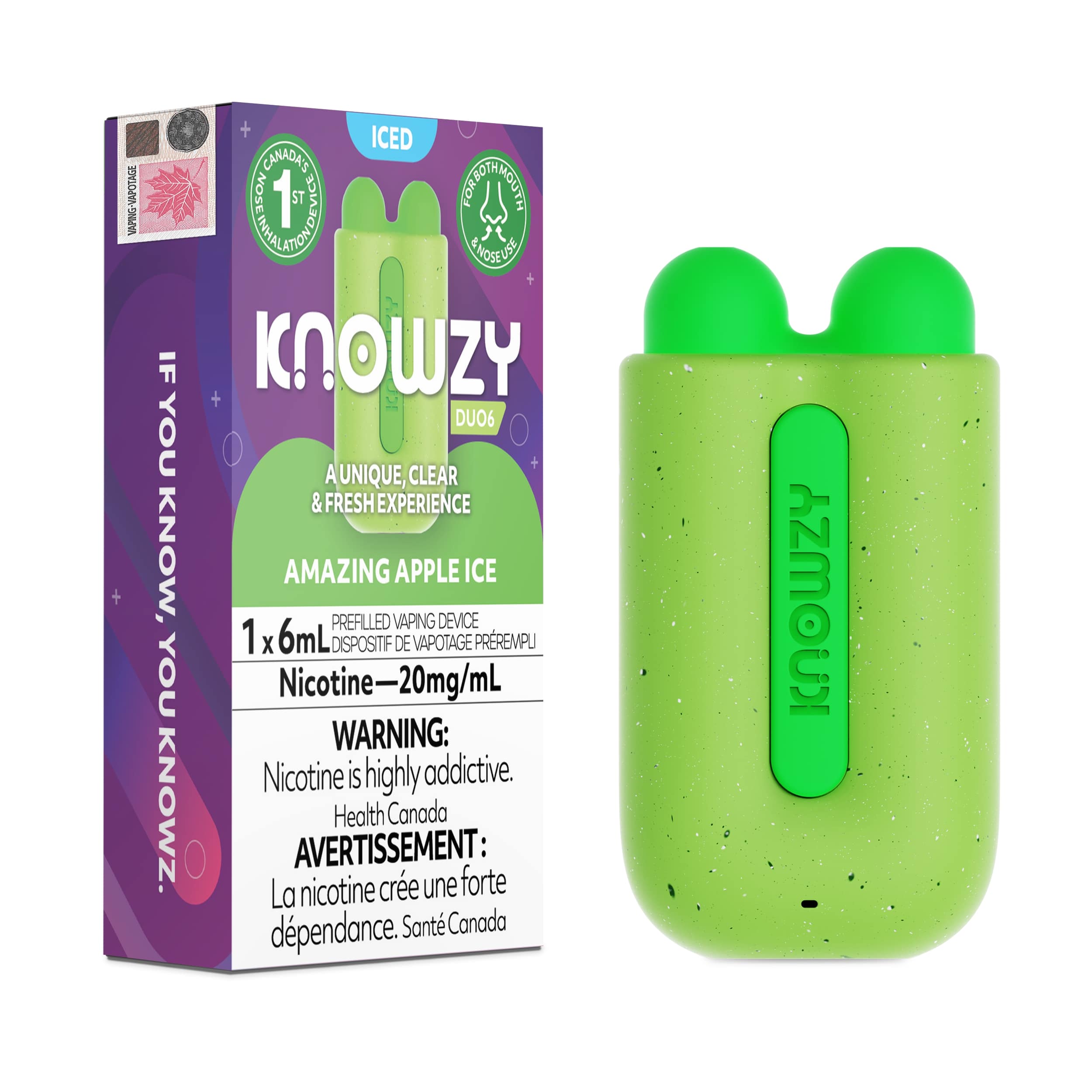 Knowzy Duo 6 Disponsable Vape Amazing Apple Ice (Both Mouth & Nose Use)