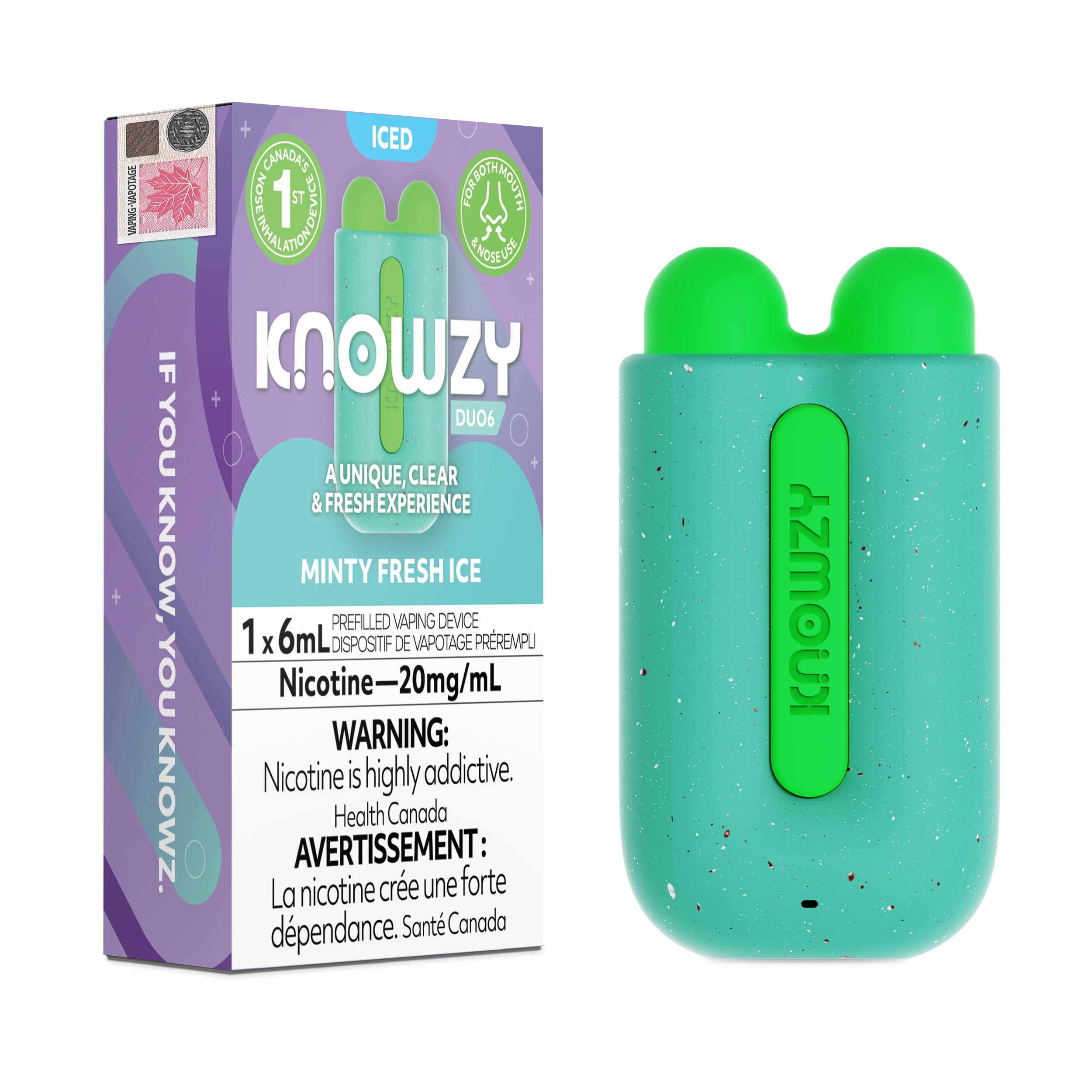 Knowzy Duo 6 Disposable Vape Minty Fresh Ice (Both Mouth & Nose Use)