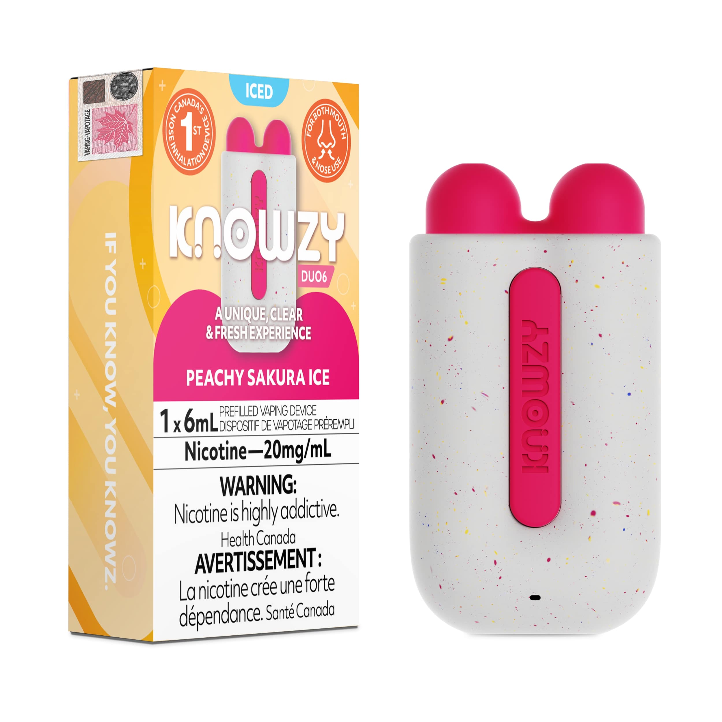 Knowzy Duo 6 Disposable Vape Peachy Sakura Ice (Both Mouth & Nose Use)