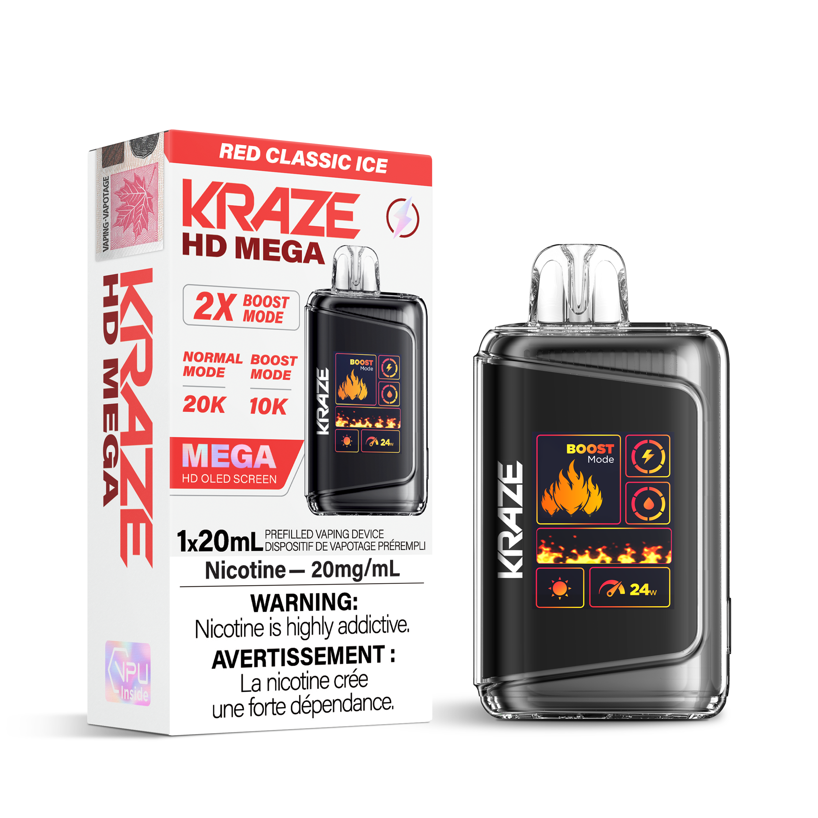 Kraze Hd Mega 20000 Disposable Red Classic Ice