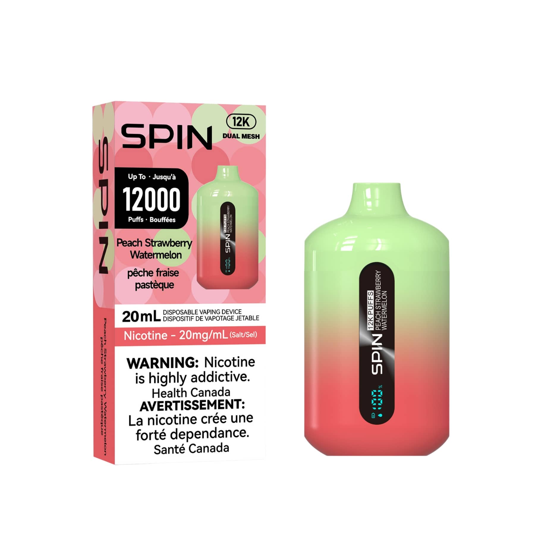 Spin 12K (12000) Disposable Vape Peach Strawberry Watermelon