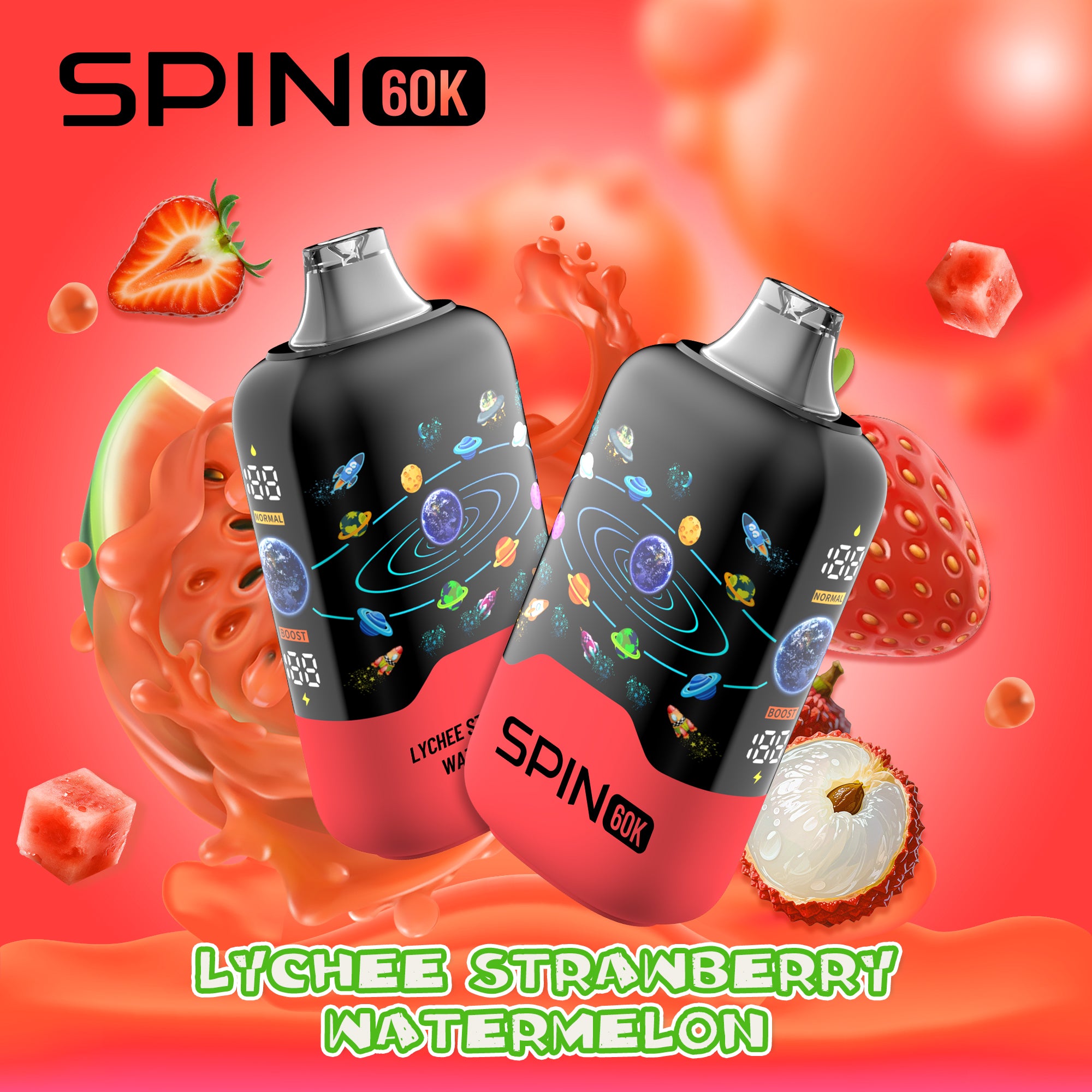Spin 60K (60000) Disposable Vape Lychee Strawberry Watermelon
