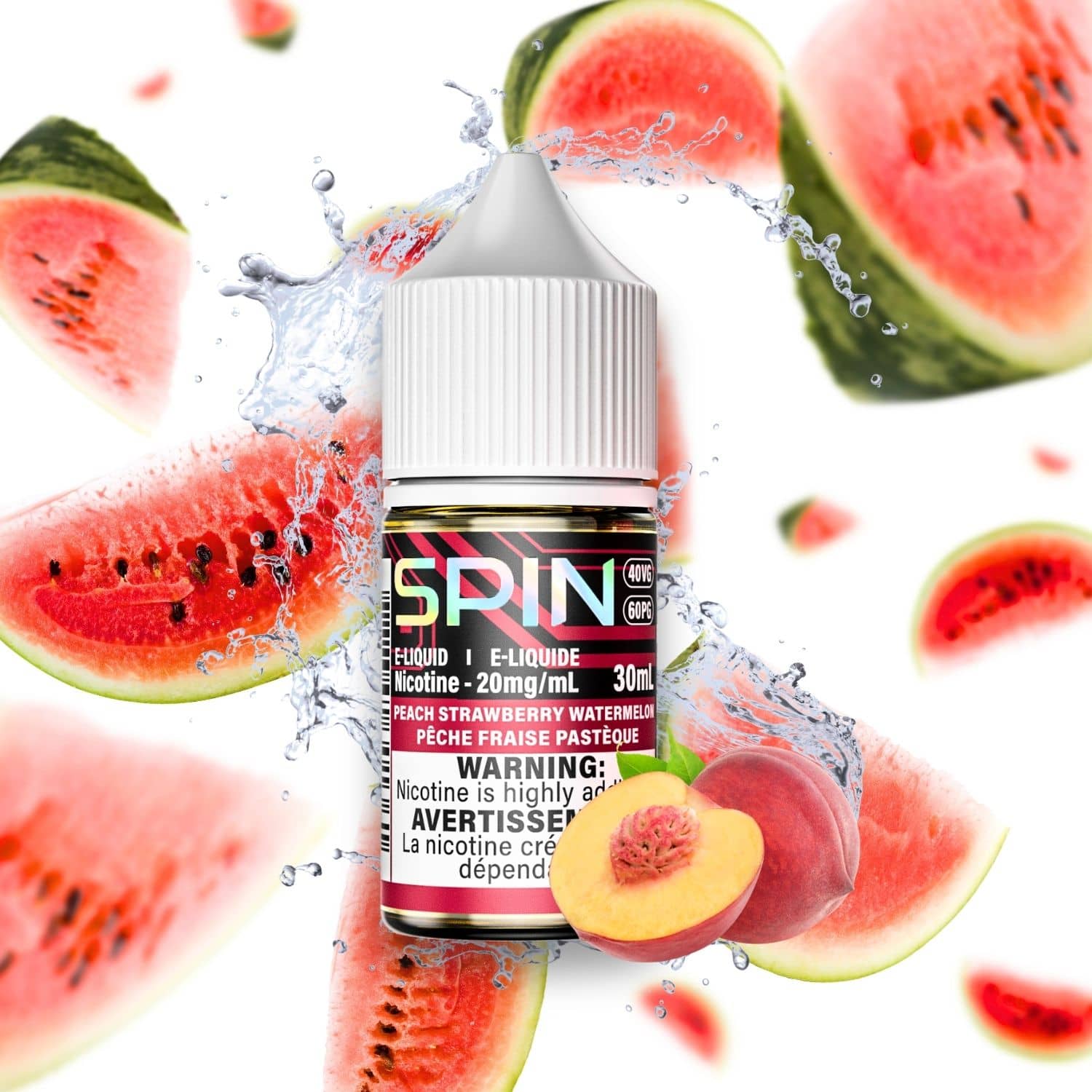 Spin E-Liquid Salt Peach Strawberry Watermelon