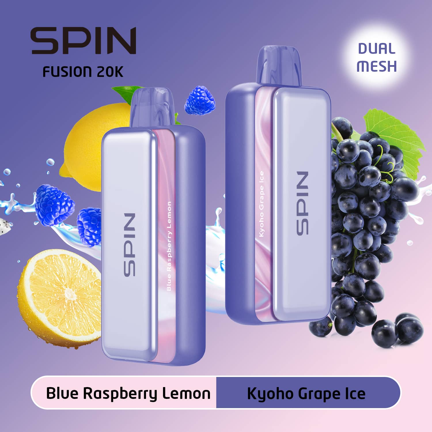 Spin Fusion 20K Disposable Vape Blue Raspberry Lemon and Kyoho Grape Ice