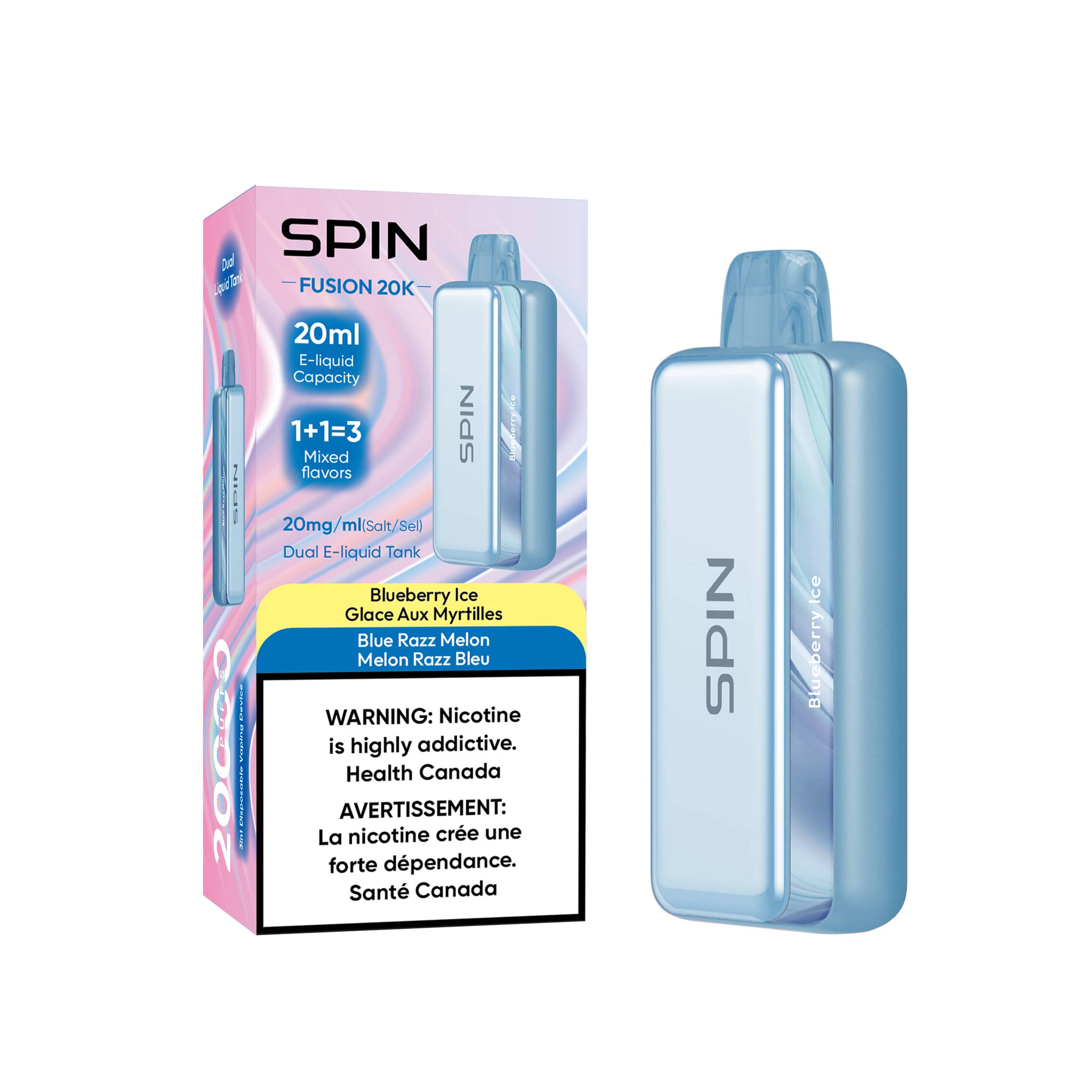 Spin Fusion 20K Disposable Vape Blueberry Ice and Blue Razz Melon