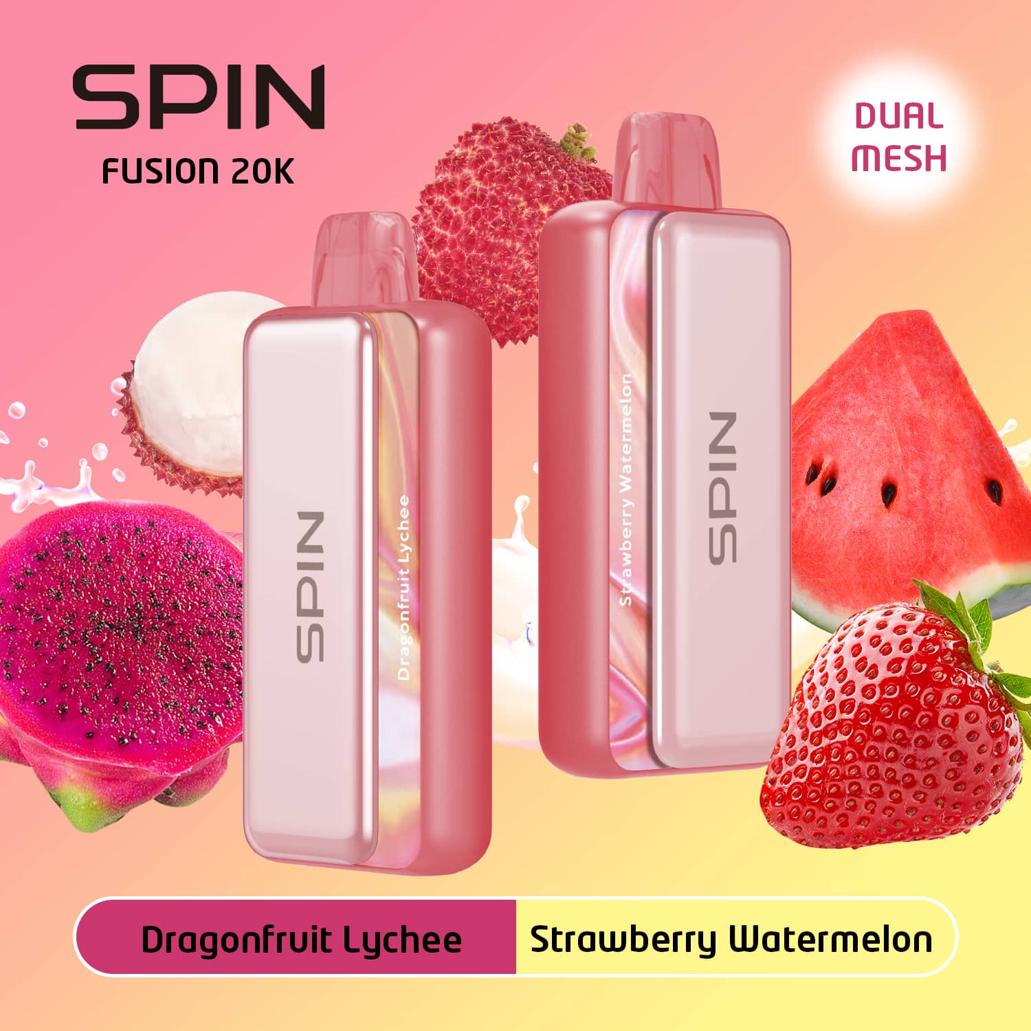 Spin Fusion 20K Disposable Vape Dragonfruit Lychee and Strawberry Watermelon