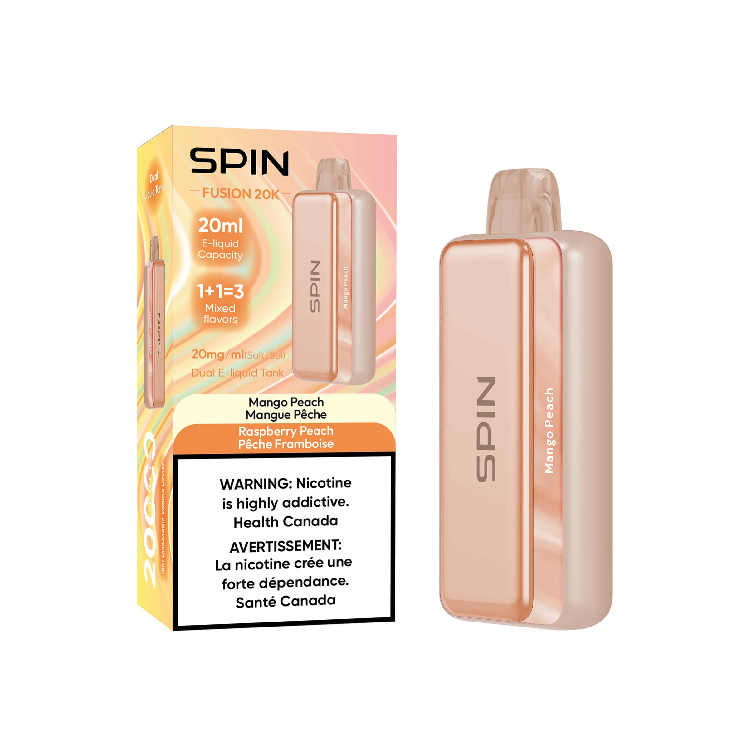 Spin Fusion 20K Disposable Vape Mango Peach and Raspberry Peach