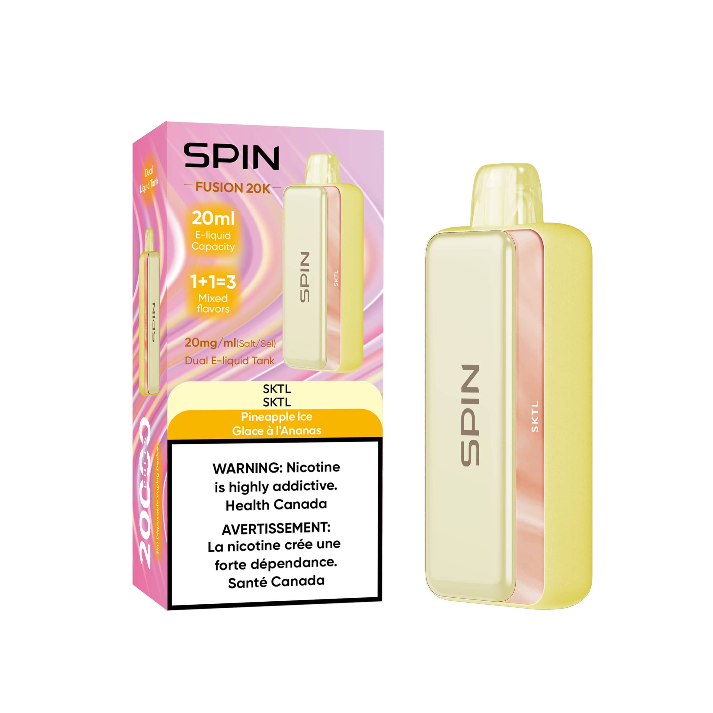 Spin Fusion 20K Disposable Vape SKTL and Pineapple Ice