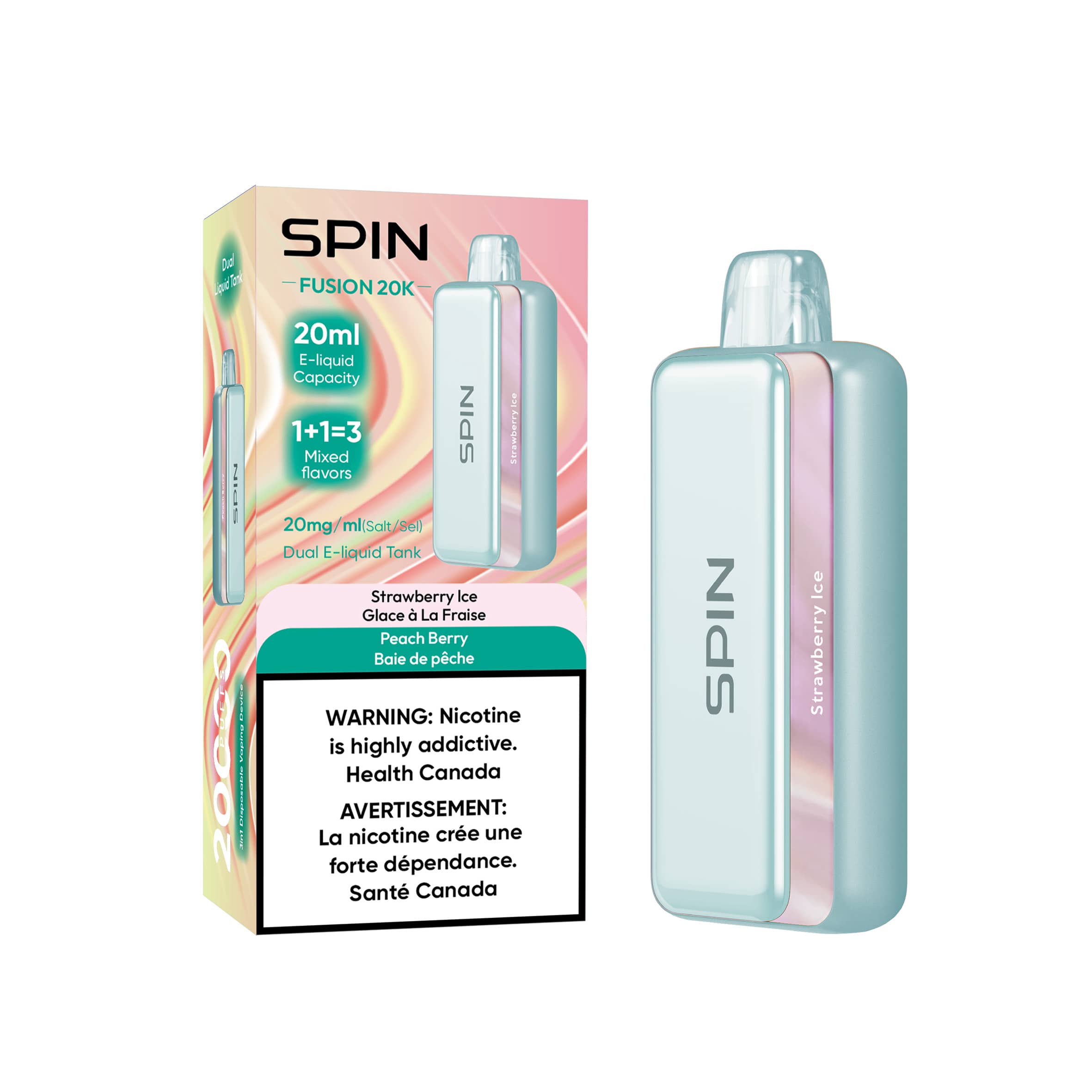 Spin Fusion 20K Disposable Vape Strawberry Ice and Peach Berry