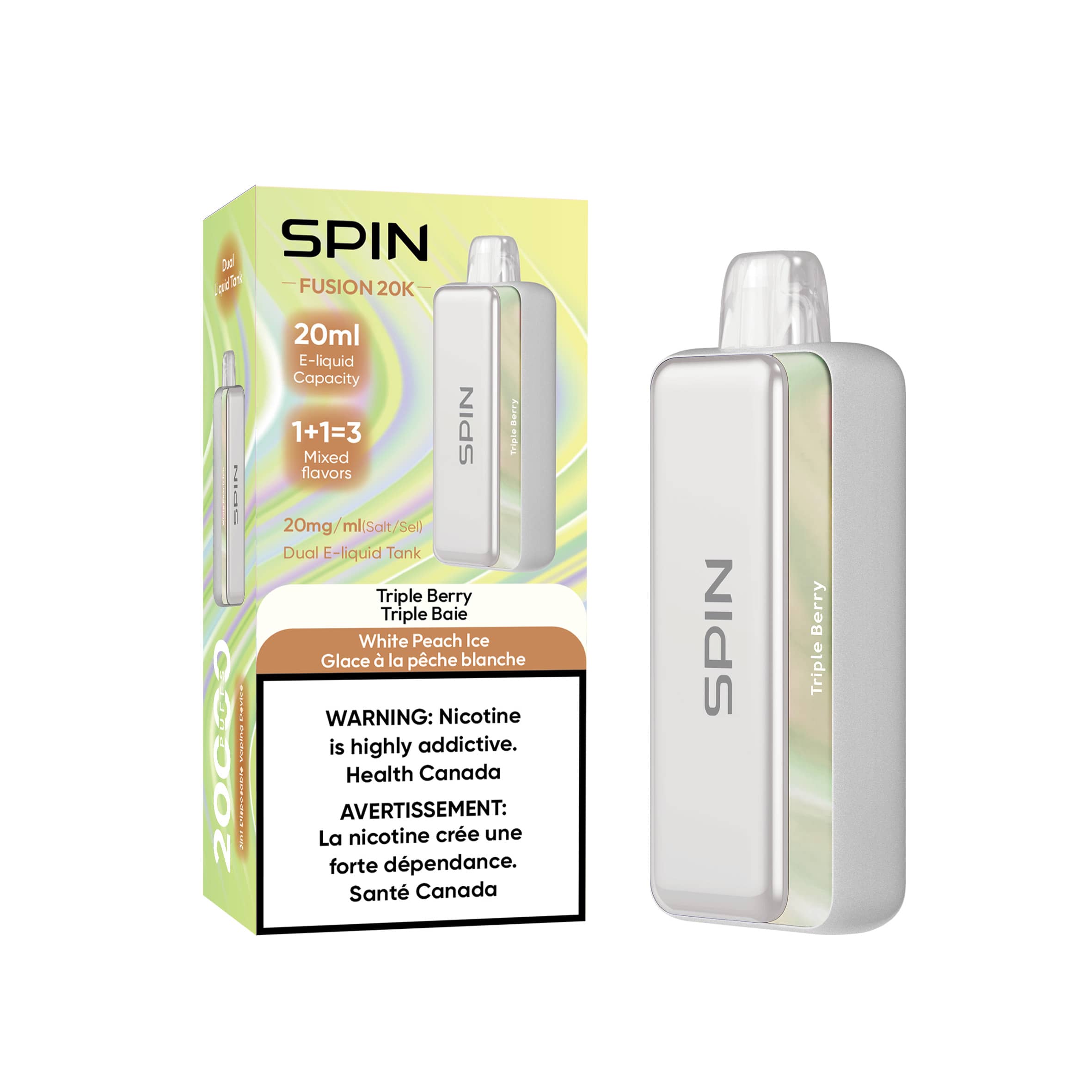 Spin Fusion 20K Disposable Vape Triple Berry and White Peach Ice